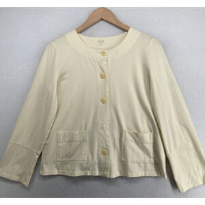 EILEEN FISHER Jacket PS Stretch Organic Cotton Chore Cardigan Off White USA